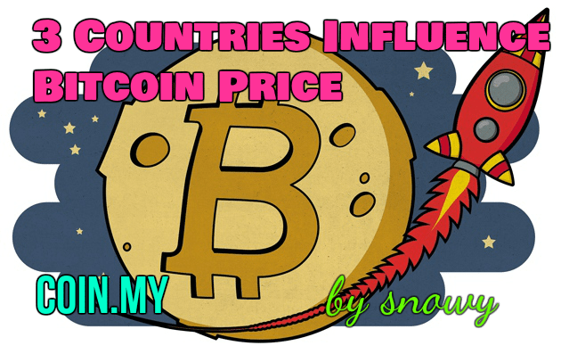 An image for a post about bitcoin price entitled, "3 countries that influence bitcoin price "
